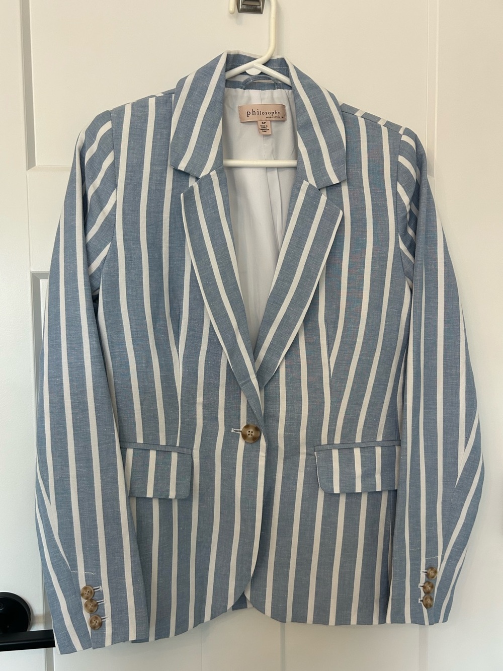 Philosophy Republic Clothing Blue White Stripe Linen Blazer Jacket S